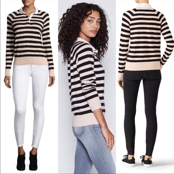 JOIE Gabbe stripped polo sweater pink black stripe size small - Picture 1 of 9